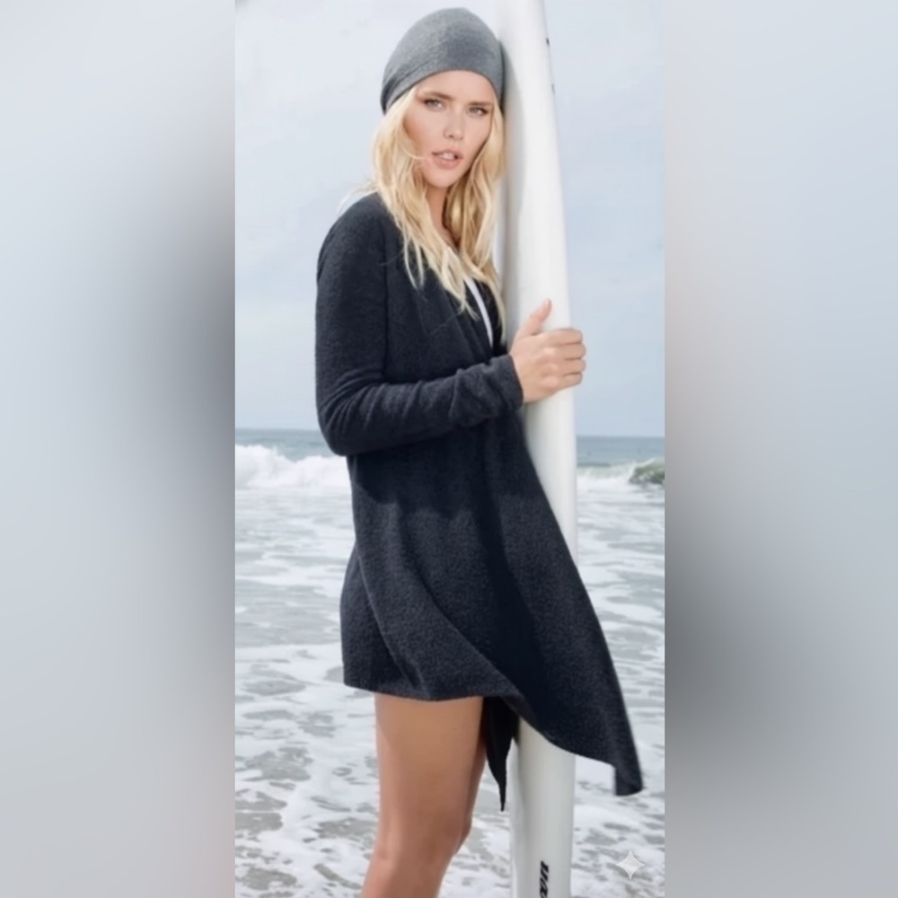 BAREFOOT DREAMS Black Bamboo Chic Lite Knit Cardigan Wrap Sweatet | S/M |